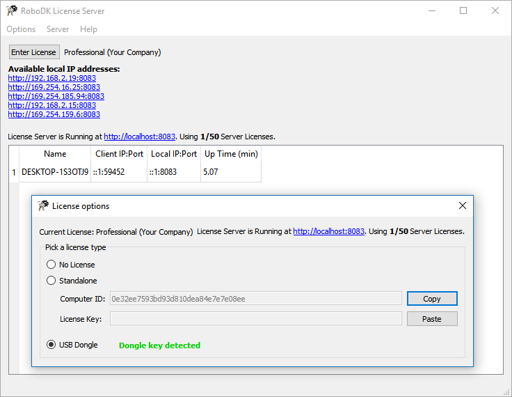 USB Dongle license Setup with RoboDK